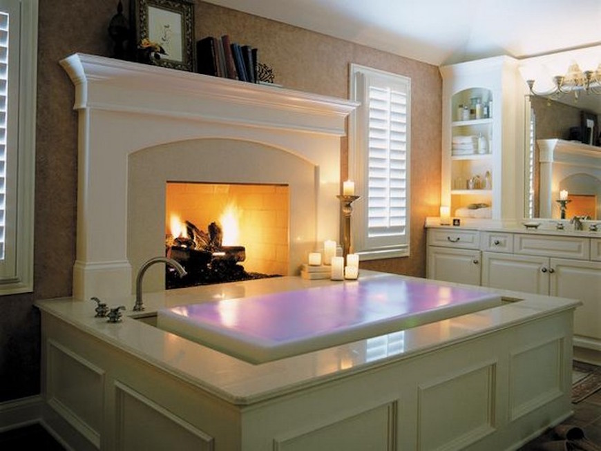 15 Luxury Bathrooms with Astonishing Fireplaces. To see more Luxury Bathroom ideas visit us at www.luxurybathrooms.eu #luxurybathrooms #homedecorideas #bathroomideas @BathroomsLuxury