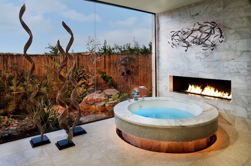 10 Mesmerizing Luxury Bathrooms with Fireplaces That You Will Love ➤To see more Luxury Bathroom ideas visit us at www.luxurybathrooms.eu #luxurybathrooms #homedecorideas #bathroomideas @BathroomsLuxury