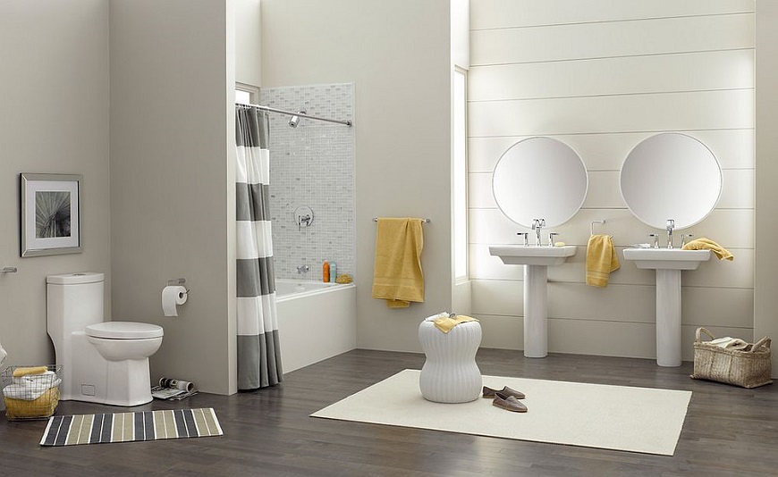 How To Get A Trendy And Refreshing Gray And Yellow Bathroom ➤To see more Luxury Bathroom ideas visit us at www.luxurybathrooms.eu #bathroom #homedecorideas #bathroomideas @BathroomsLuxury